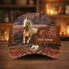 Joycorners Personalized Western Horse Tooled Leather Cap (9 Horses)