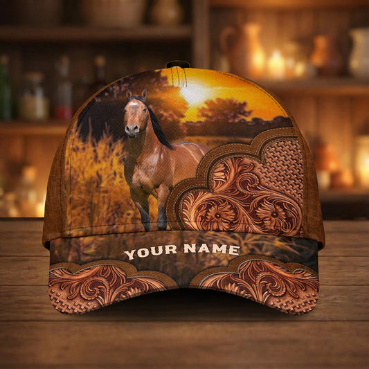Joycorners Personalized Golden Sunset Tooled Leather Cap
