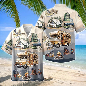 Joycorners RV Camper Camping Gear Essentials Hawaiian Shirt