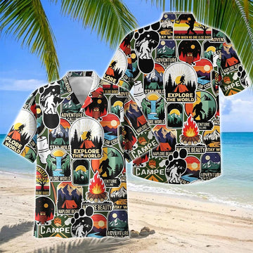 Joycorners Bigfoot Explore The World Camping Sticker Hawaiian Shirt