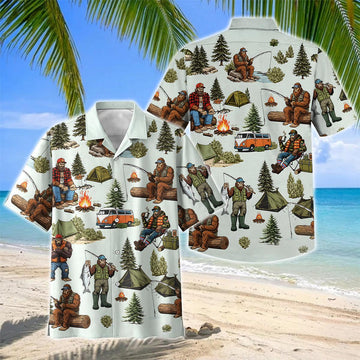 Joycorners Bigfoot Fishing Camping Outdoor Hawaiian Shirt