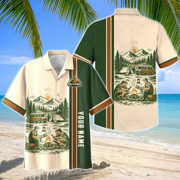 Joycorners Personalized Father Son Camping Bonfire Hawaiian Shirt