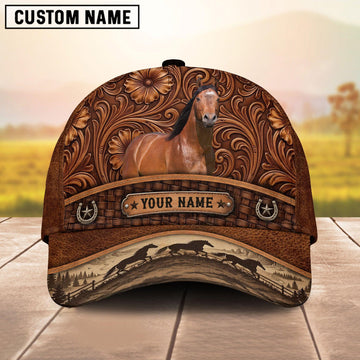 Joycorners Tooled Leather & Wild Horse Herd Horse Personalized Name 3D Cap (9 breeds)