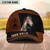 Joycorners Personalized Name Brown & Black Leather Horse Portrait 3D Cap