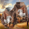 Joycorners Personalized Name Tooled Leather Horse Ranch Scene All-Over Print Hoodie (9 Breeds)
