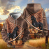 Joycorners Personalized Name Tooled Leather Horse Ranch Scene All-Over Print Hoodie (9 Breeds)