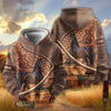 Joycorners Personalized Name Tooled Leather Horse Ranch Scene All-Over Print Hoodie (9 Breeds)