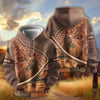 Joycorners Personalized Name Tooled Leather Horse Ranch Scene All-Over Print Hoodie (9 Breeds)