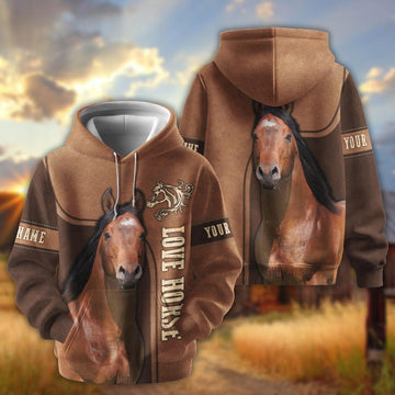 Joycorners Personalized Name Bay Horse Portrait Zip All-Over Print Hoodie (9 breeds)