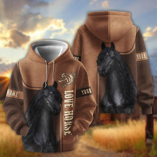 Joycorners Personalized Name Bay Horse Portrait Zip All-Over Print Hoodie (9 breeds)