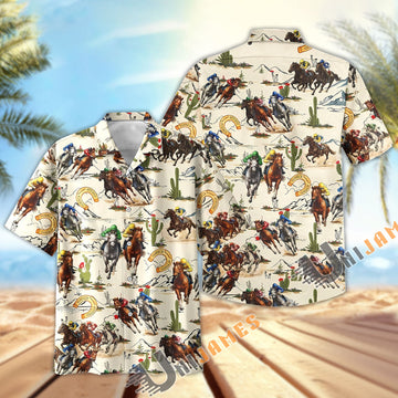 Joycorners Horse Racing Jockey Horseshoe Cactus Pattern Hawaiian Shirt