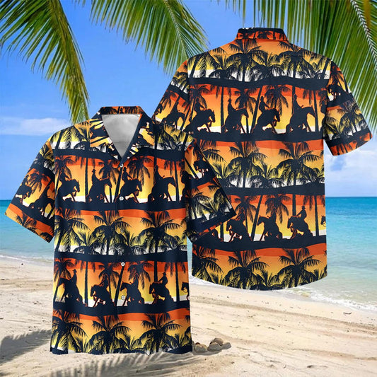 Joycorners Tropical Sunset Cowboy Silhouette Hawaiian Shirt