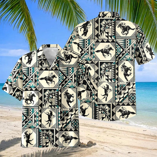 Joycorners Southwestern Aztec Geometric Horse Rider Hawaiian Shirt