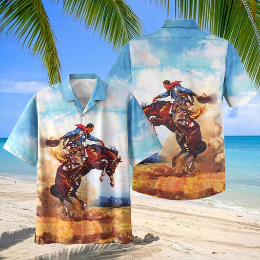 Joycorners Vintage Rodeo Cowboy Bronco Rider Hawaiian Shirt