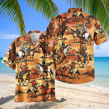 Joycorners Retro Rodeo Cowboy Horse Riding Aloha Shirt