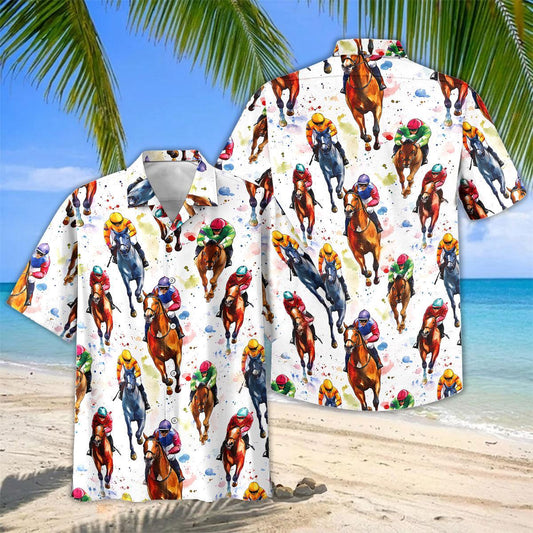 Joycorners Watercolor Horse Racing Jockey Hawaiian Shirt