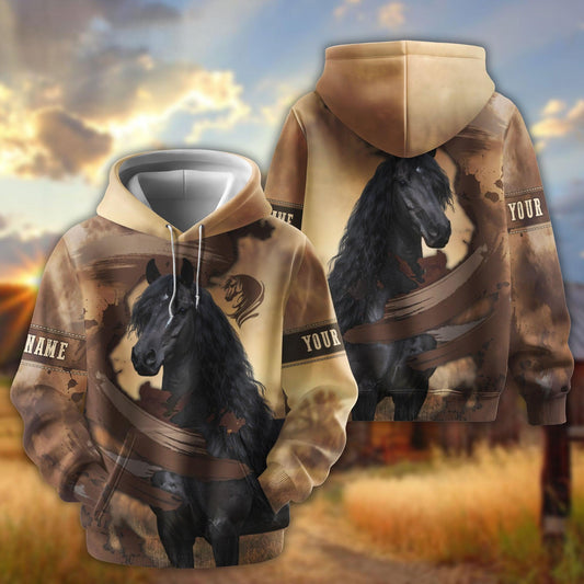 Joycorners Personalized Name Distressed Watercolor Bay Horse Portrait 3D Hoodie