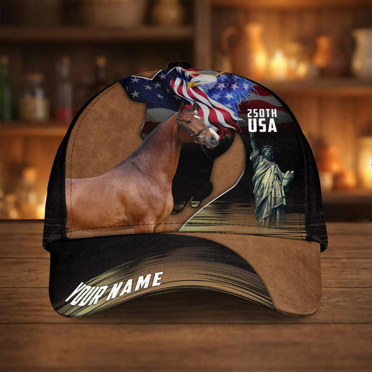 Joycorners Personalized Patriotic Horse & Statue of Liberty USA Cap (9 Breeds)