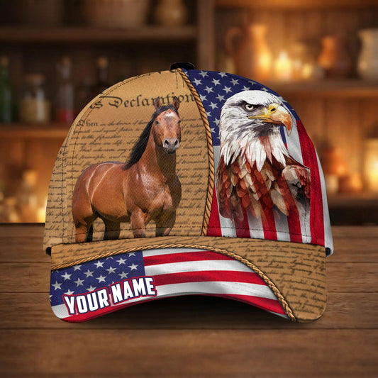 Joycorners Personalized American Eagle & Horse Patriotic Cap (9 Breeds)