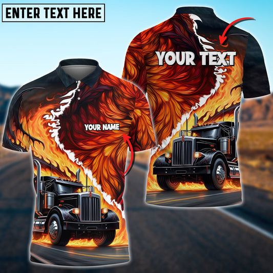 Joycorners Truck Flame Wings Pattern Personalized Name Shirt For Truck Driver (4 Colors)