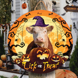 Joycorners Happy Halloween Hereford Lick Or Treat Round Wooden Sign