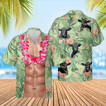 JoyCorners Black Angus Cattle Funny 6-pack Body Hawaiian Shirt