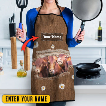 Joy Corners Personalized Name Red Angus Happiness 3D Apron