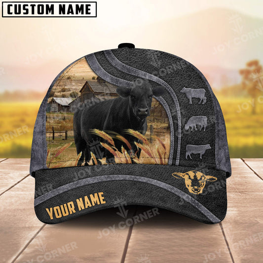 Joycorners Black Angus Personalized Name Black Carving Leather Pattern 3D Classic Cap