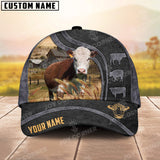 Joycorners Hereford Personalized Name Black Carving Leather Pattern 3D Classic Cap