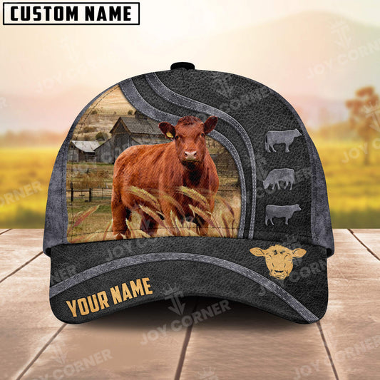 Joycorners Red Angus Personalized Name Black Carving Leather Pattern 3D Classic Cap