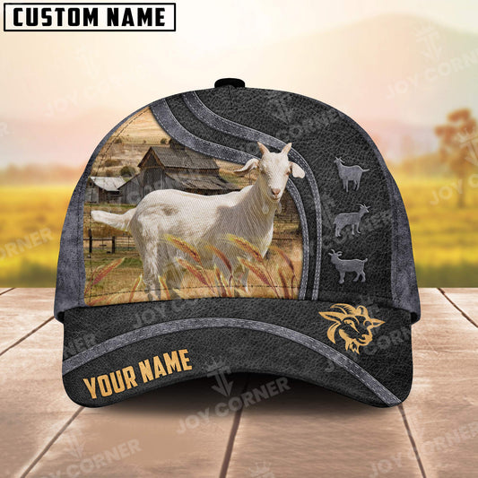 Joycorners Goat Personalized Name Black Carving Leather Pattern 3D Classic Cap