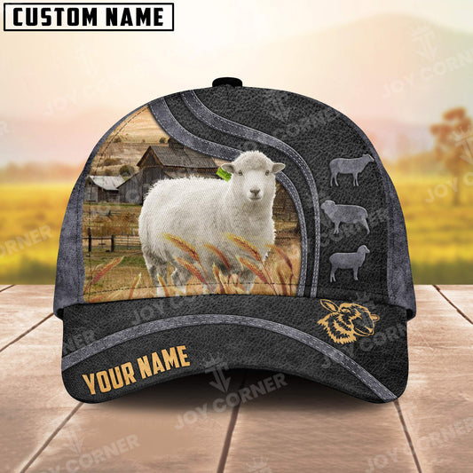 Joycorners Sheep Personalized Name Black Carving Leather Pattern 3D Classic Cap