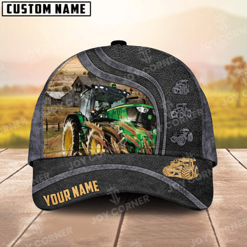 Joycorners Tractor Personalized Name Black Carving Leather Pattern 3D Classic Cap