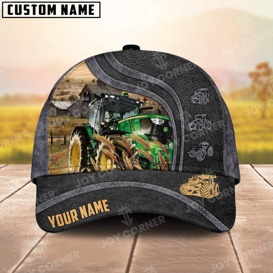 Joycorners Tractor Personalized Name Black Carving Leather Pattern 3D Classic Cap