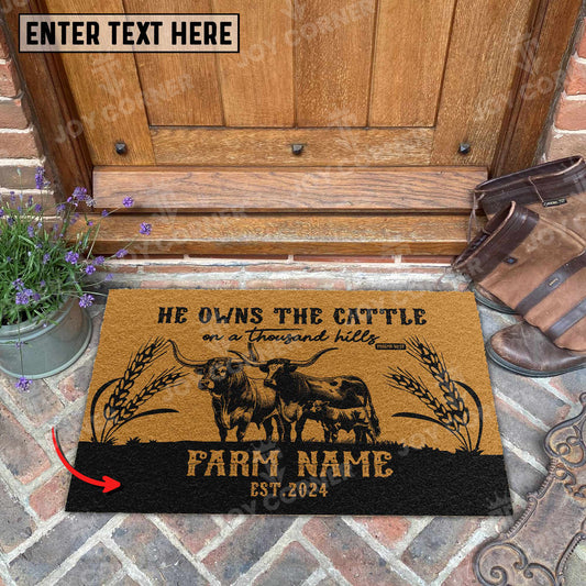 Joycorners Texas Longhorn Christian Western Psalm Custom Farm Name Custom Year Coir Doormat