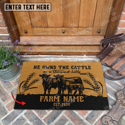 Joycorners Red Angus Christian Western Psalm Custom Farm Name Custom Year Coir Doormat