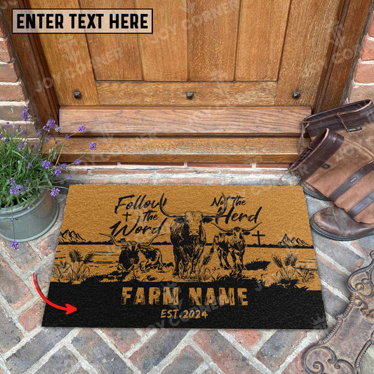 Joycorners Texas Longhorn Christian Western Psalm Custom Farm Name Custom Year Coir Doormat 1