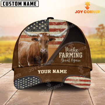 Joycorners Texas Longhorn Make Farming Great Again  Personalized Name 3D Classic Cap