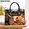 JC Texas Longhorn Personalized Name 3D Black Brown Pattern Leather Handbag