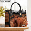 JC Red Angus Personalized Name 3D Black Brown Pattern Leather Handbag