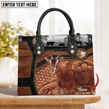 JC Goat Personalized Name 3D Black Brown Pattern Leather Handbag