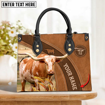 JC Texas Longhorn On The Farm Personalized Name 3D Leather Handbag