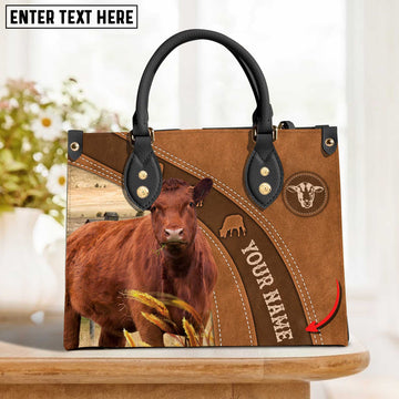 JC Red Angus On The Farm Personalized Name 3D Leather Handbag