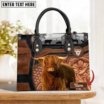 JC Highland Personalized Name 3D Black Brown Pattern Leather Handbag