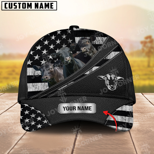 Joycorners Black Angus US Flag Personalized Name 3D Classic Cap