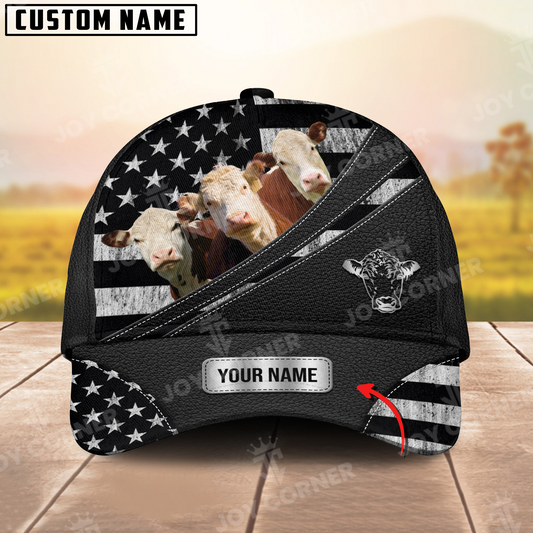 Joycorners Hereford US Flag Personalized Name 3D Classic Cap