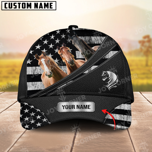 Joycorners Horse US Flag Personalized Name 3D Classic Cap