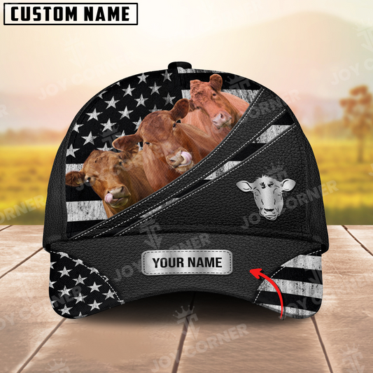 Joycorners Red Angus US Flag Personalized Name 3D Classic Cap