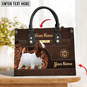 JC Goat Personalized Name 3D Leather Handbag, Personalized Gift for Farm Lover