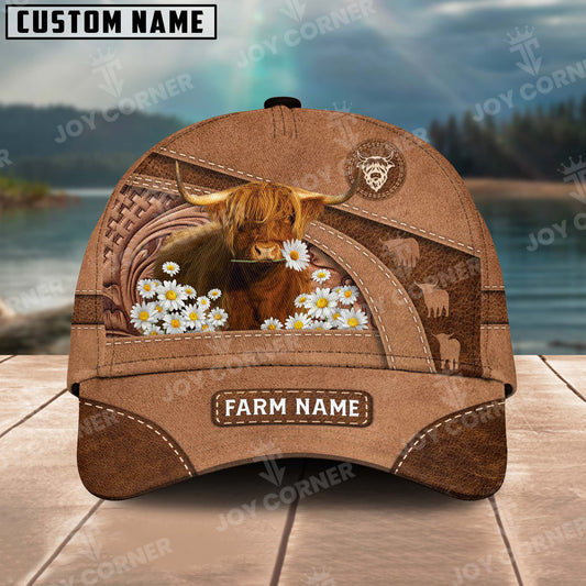 Joycorners Highland Personalized Name Brown Carving Leather Pattern 3D Classic Cap 2